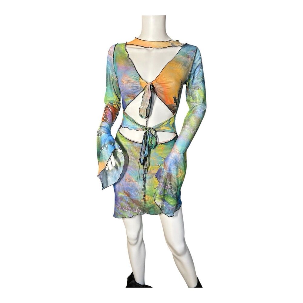 Jaded London Bodycon Mini Dress Size 6 Rainbow Butterfly Fairy Festival Cutouts